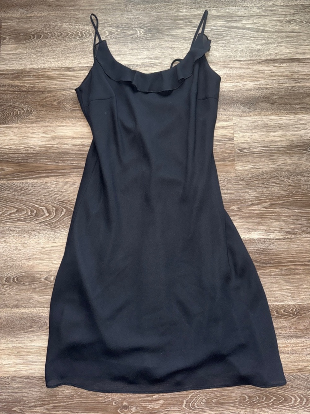Black Ruffle-Trim Mini Slip Dress
